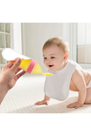 Moveevo Yeşil Bebek Silikon Yemek Kaşığı - Tıkanabilir Reçel Sporu - Entegre Beslenme Kolu Yeşil