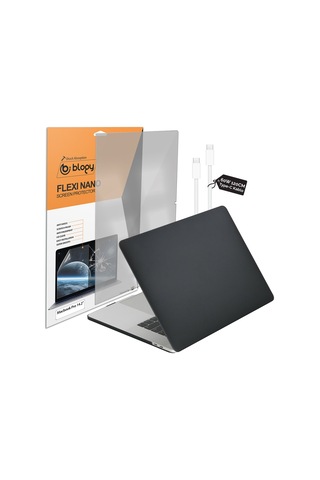 Blogy Macbook 14 M5  Paket - Ekran Koruyucu + 60w Şarj Kablosu + Kılıf Siyah