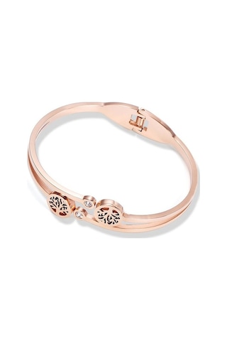 Novahub Altın 304 Titanyum Çelik Kadın Gül Altın Şans Ağacı Pırlanta Bileklik - Galvanik Kaplama - Geometrik Tasarım Altın