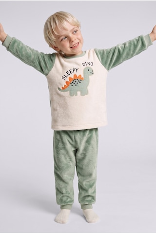 Defacto Dinozor Baskılı Pelüş 2li Pijama Takımı Erkek Bebek I2368a526cwkh434 Haki-kh434