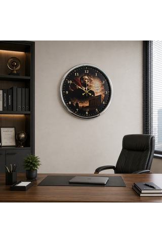 Krom Cumhuriyet Yıldızı 40 X 40 Cm Metal Atatürk Duvar Saati