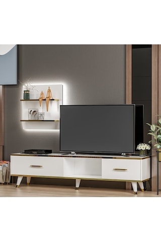 Tv Ünitesi Avon Beyaz Gold Ledli 180 Cm