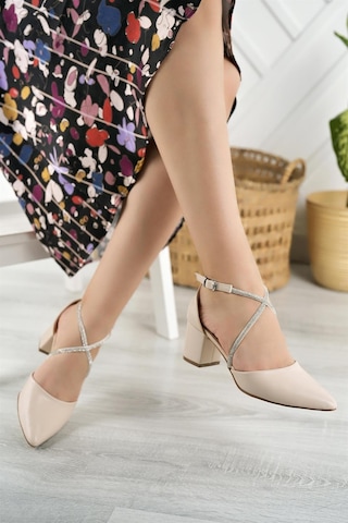 Nesil Shoes Elva 054 Ten Taşlı Topuklu Kadın Ayakkabı-ten Ten Rengi