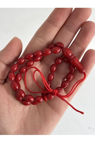 Oval Kesim Kokulu Toz Kehribar Tesbih 33lük 6mm A009