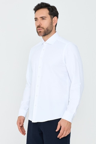 White Stone Beyaz Dokulu Dynamic Fit Erkek Uzun Kollu Gömlek Beyaz-01