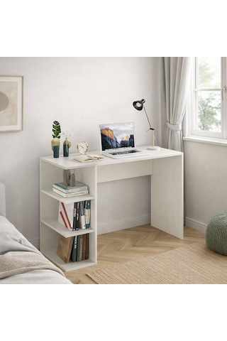 Kidy Woody Çalışma Masa - Raflı Çlışma Masa - Ofis Masası - Ders Masası 120 60 74 Cm Beyaz