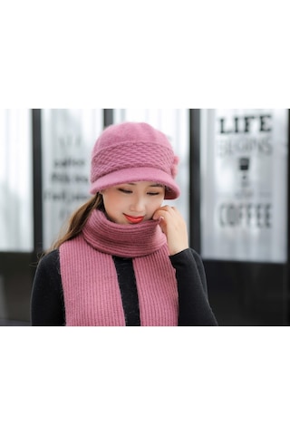 Arion Hs-01x Şık Şapka/bere Ve Atkı Takımı Pembe