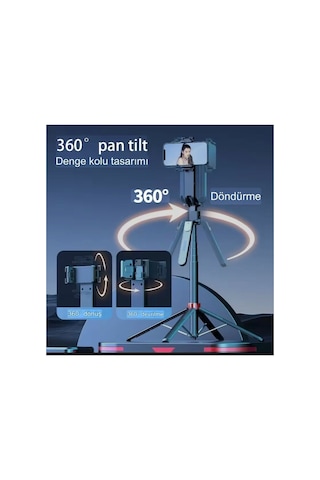 Q185 Akıllı Yüz Takip Özellikli Kameralı Kumandalı Canlı Yayın Selfi Çubuğu Gimbal Tripod 1.8m Otomatik Dönme Tripod Aı İzleme Çekim