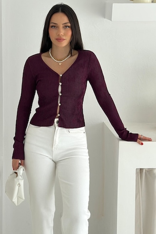Noa & Noa Kadın Düğme Detaylı Fit Triko Bluz Zarif & Modern Stil Bordo