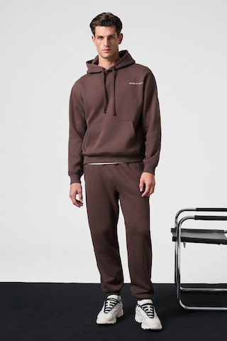 Grimelange Scarn Erkek Pamuklu İçi Polarlı Nakışlı Kapüşonlu Relaxed Kahverengi Sweatshirt