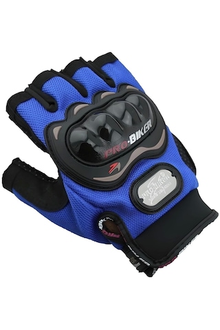 Attack Probiker Eldiven Yarım Probiker Motosiklet Eldiveni Korumalı Mavi