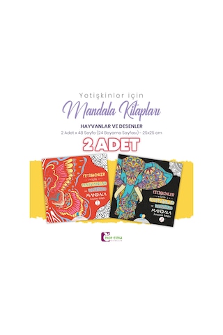 Yetişkinler için 2 Adet Hayvanlar ve Desenler Mandala Kitabı