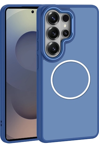 Kılıfist Samsung Uyumlu Galaxy S26 Ultra Kılıf M-safe Şarj Özellikli Metal Kamera Çerçeveli Zore Sanremo Silikon Kapak - Lac Lacivert