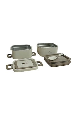 Aryıldız Bento Kare 2 Katlı Lunch Box Yemek Termosu Bej 1400 Ml Bej