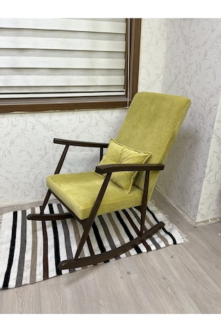 Asedia Trend Ceviz Sarı Sallanan Sandalye Koltuk