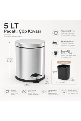 Krom 5 Lt Micro Pedallı Çöp Kovası Çok Renkli