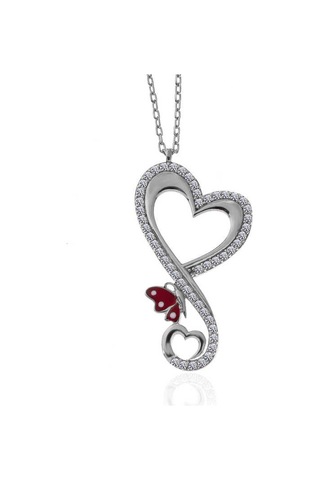 Blackcraft 925 Ayar Gümüş Kalpli Kelebek Kadın Kolye Koleksiyon