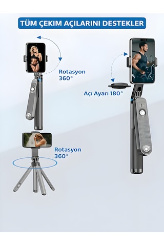 360 Ayarlanabilir Bluetooth Kumandalı 180 Cm Telefon Tripod Android İos Gopro Uyumlu