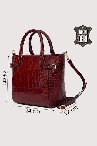 Hakiki Deri Kadın El Çantası Kırmızı Kroko Smr7922 Kırmızı Kroko