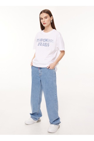 Moschino Jeans Beyaz Kadın Bisiklet Yaka Baskılı T-shirt J0708