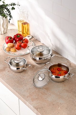 Emsan Cemre İndüksiyon Tabanlı Midi Paslanmaz Çelik Tencere Seti 6 Parça