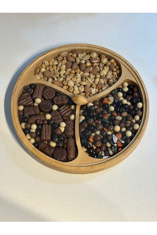 Morponi 3 Bölmeli Akrilik Kapaklı Bambu Çerezlik & Kahvaltılık 28 Cm Alg Bambu