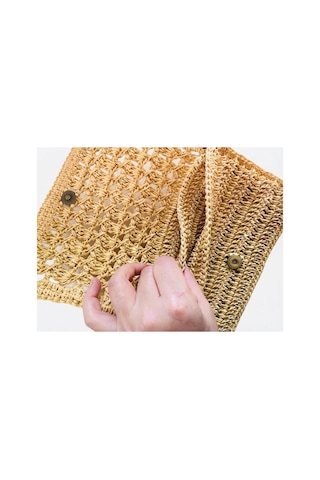 Myzumax El Örmesi Kadın Kağıt İp Portföy Çanta - 2 Bölmeli Mıknatıslı Bilek Askılı Bohem Clutch Sarı