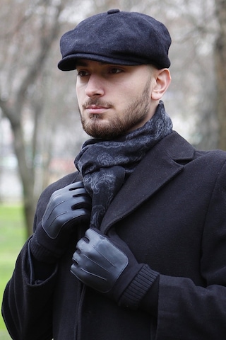 Eleven Markets Kışlık 8 Parca Kaşmir Düz Renk Siyah Peaky Blinders Model Erkek Kasket London Şapka Siyah