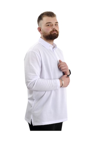 Mode Xl Büyük Beden Erkek Sweatshirt Polo Yaka Uzun Kol Waffle 23449 Beyaz Beyaz