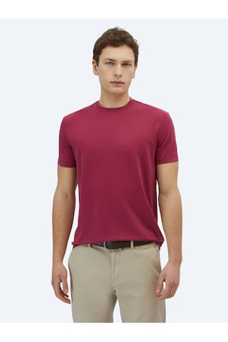 Kip Mürdüm Düz Bisiklet Yaka T-shirt MÜRDÜM