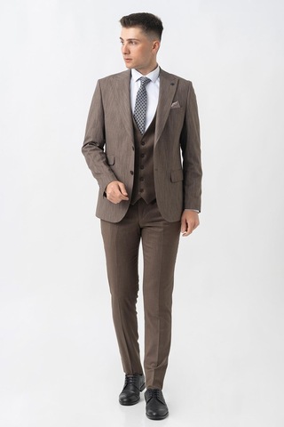 White Stone Grandson Ty2424 Yelekli Likralı Slim Fit Takım Elbise Desenli-desenli Kahverengi