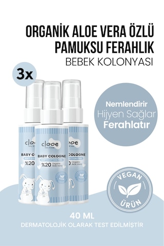 Hassas Ciltlere Özel Organik Aloe Vera Özlü Taze Pamuk Kokulu Soft Cotton Feel Bebek Kolonyası Çanta Boyu 3'lü