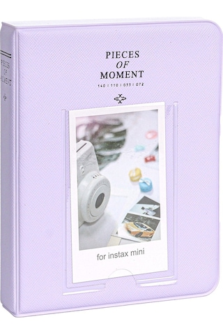 Fujifilm Instax Mini 12 Fotoğraf Makinesi + 10'lu Film + Kıskaçlı Stand + Pvc Albüm + Simli Pleksi Kılıf Seti Lila