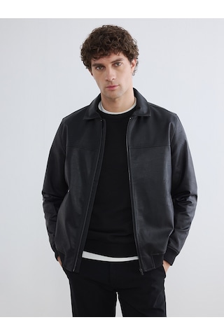 Lcwaıkıkı Classic Siyah Regular Fit Erkek Deri Görünümlü Ceket