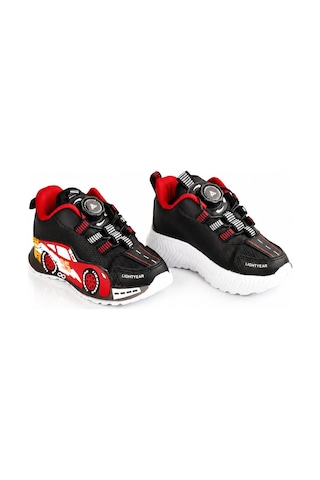 Mini Bonito Çocuk Spor Ayakkabı Mekanizmalı Çevirmeli Bağcıklı Günlük Kullanım Sneaker Siyah/kırmızı