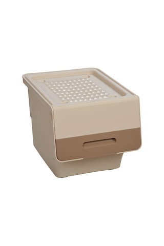 Freebox 12 Litre Krem Kahve Tekerlekli 3 Lü Set Organizer Toplam 36 Litre Kapasite Beyaz