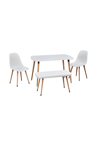 Vilinze Eames Sandalye-bank Argos Ahşap Mdf Sabit Mutfak Masası Takımı - 70x120 Cm Beyaz