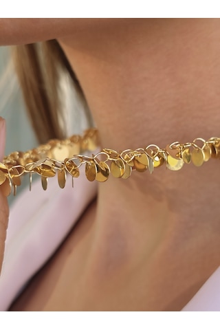 Sıralı Arpa Pullu Model Altın Kaplama Kolye Gold