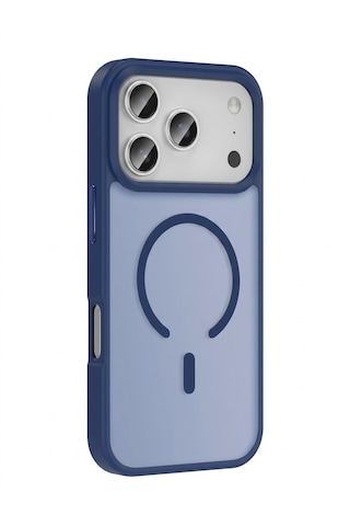Apple iPhone 17 Pro Uyumlu Magsafe Özellikli Kenarları Plastik Rot Silikon Kılıf Lacivert