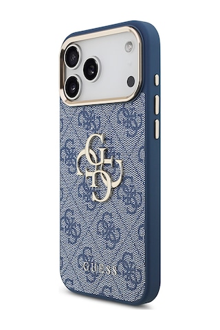 Apple Uyumlu iPhone 18 Pro Max Kılıf Guess Lisanslı Gold Metal Kamera Çerçeve Metal Büyük 4g Ve Yazı Logolu Mavi