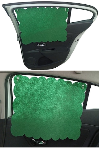 Oto Güneşlik Perdesi Yan Cam Araç Arka Koltuk Emzirme Örtüsü Yeşil Keçe Vantuzlu Tutucaklı 1 Adet