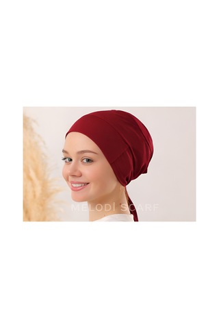 Melodi Scarf Tesettür Silikonlu Kaymaz Bone - Likralı Bağlamalı Bone - Sıkmayan Rahat Nefes Alan Kumaş Bordo