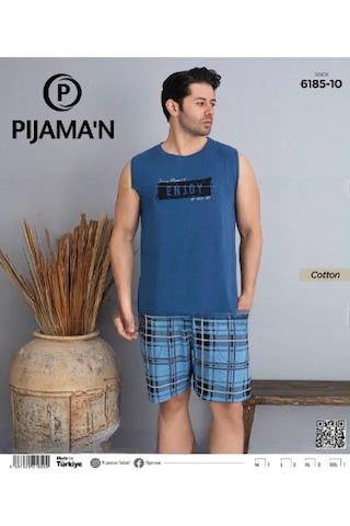 Pijamoni Erkek Bisiklet Yaka Kolsuz Şortlu Pijama Takımı 6185/10 - 1 Adet Mavi