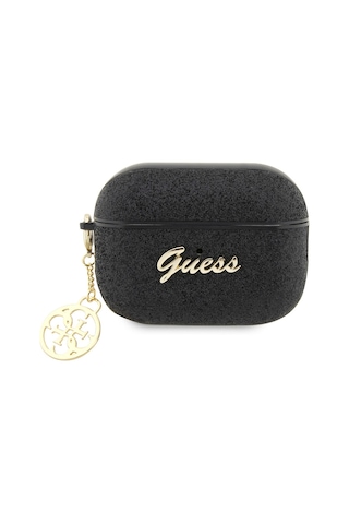 Apple Uyumlu AirPods Pro 2 Kılıf Guess Glitter 4g Charm Exclusive Tasarım Siyah