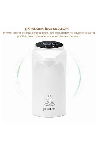 Pizen Flow Usb Şarjlı Otomatik Damacana Su Pompası Tds Ölçer 250ml 500ml 1l 2l Ölçü Özellikli Beyaz