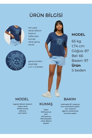 Bella Dossi Pamuklu Kısa Kollu Baskılı Kadın Şortlu Pijama Takımı Lacivert