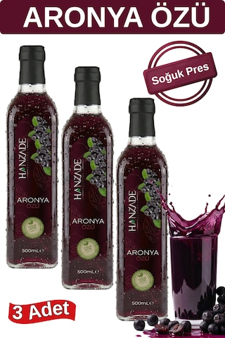 Hanzade Bitkisel Aronya Özü 500 Ml X 3 Adet Soğuk Pres, Yoğun Tat, Cam Şişe