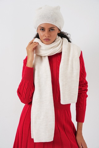 Kadın Triko Atkı Bere 15939 - Ekru Ekru