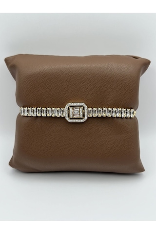 Arnes Jewelry Çelik İtalyan Ezmeli Baget Taşlı Su Yolu Bileklik Ar224nes Gold