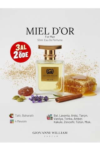 Miel D Or Lüx Erkek Parfümü Edp Bal, Lavanta, Ardıç, Amber, Misk Aromatik - Odunsu